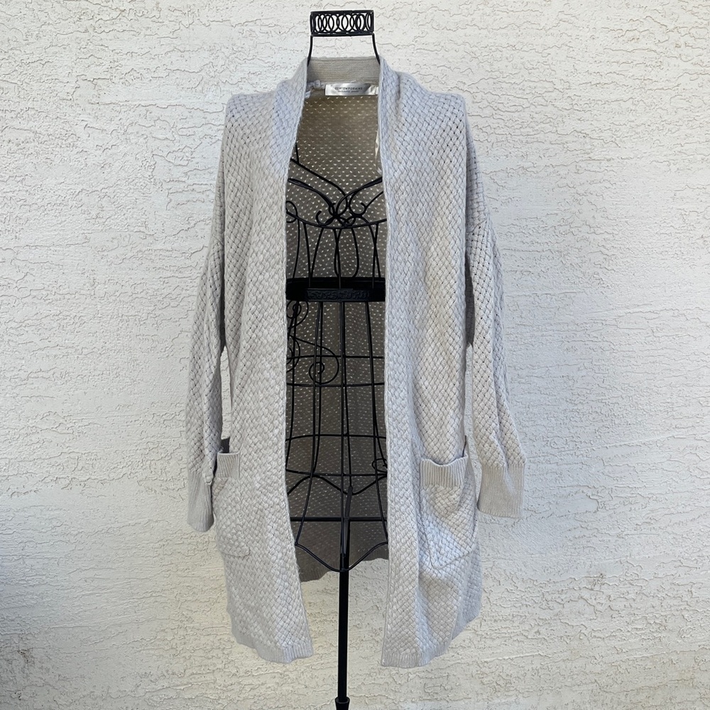 Contemporaine by Simons Women's Gray OpenFront Sweater Cardigan Wool Blend Small
